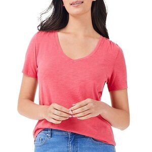 68$ Nic+Zoe Casual V-Neck Pullover T-Shirt Short Sleeves Size XS Poppy Red